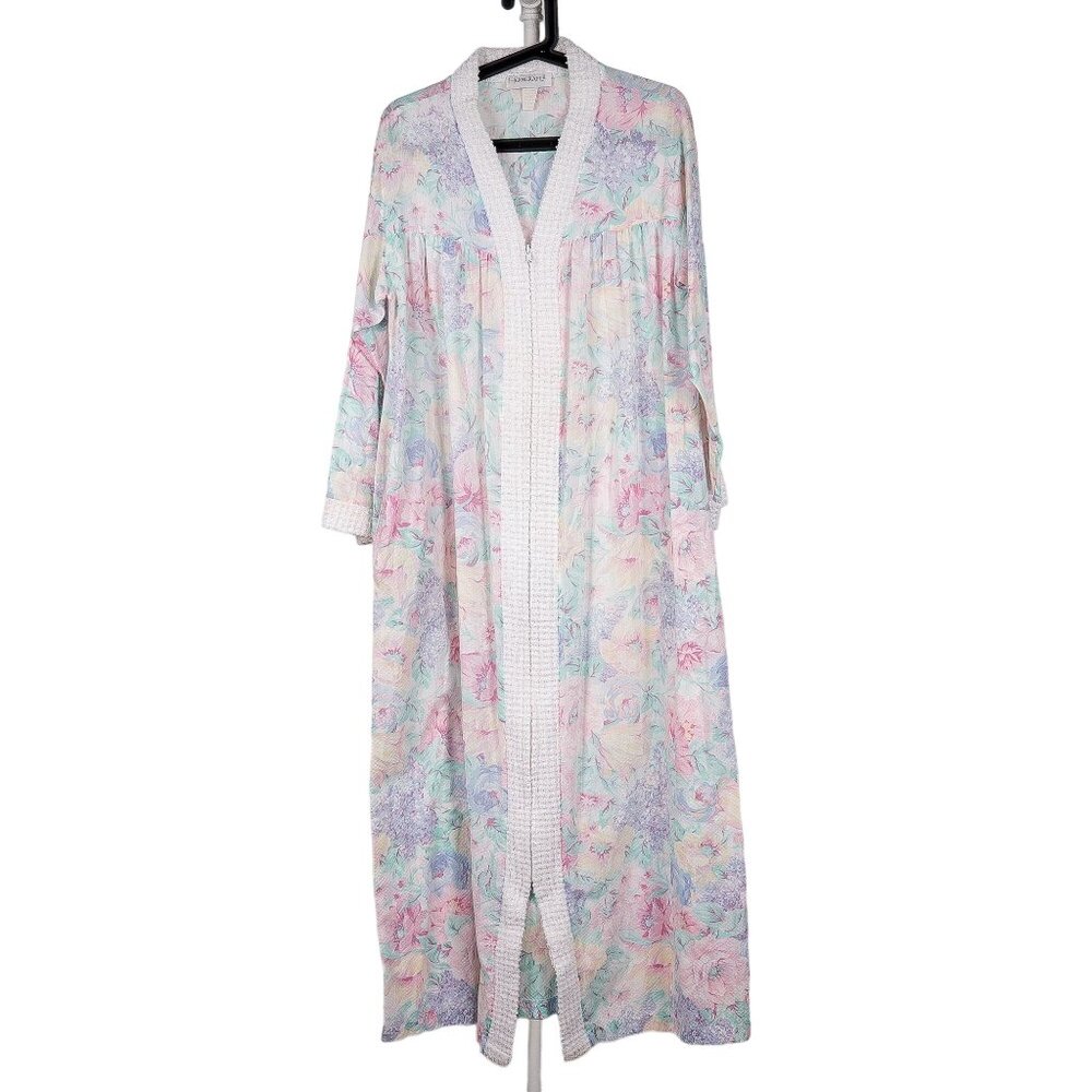 Herbcraft II VTG Floral Robe Womens S Full Zip Long Sleeve USA Thin Cotton Blend